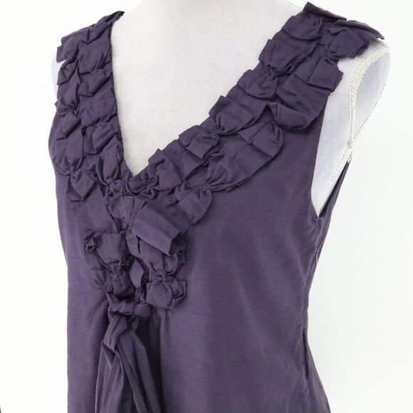 Baraschi Top Womens 6 Purple Ruffle Neck Blouse Side Zip Lined Fitted Romantic - Picture 8 of 16